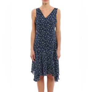 POLO RALPH LAUREN Floral Mulberry silk sleeveless dress Size 8 Navy Micro Floral